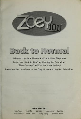 Cover of Back to Normal (Zoey 101 #5)